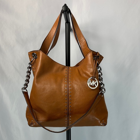 Michael Kors Brown Leather Silver Chain Shoulder Bag - Picture 1 of 14